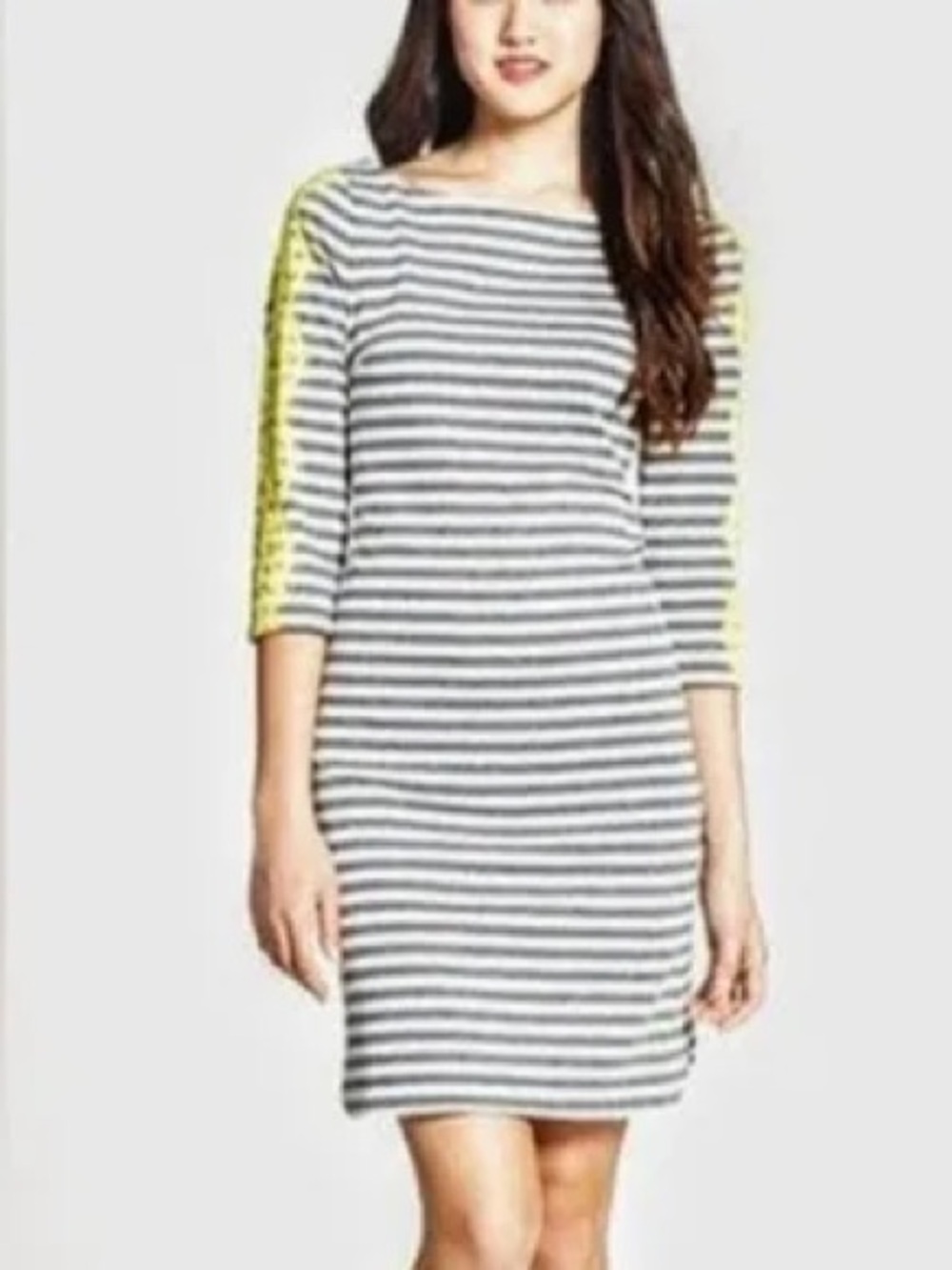 Eliza J Gray Yellow Lace Shoulder Striped Sheath Short Dress women’s size 2